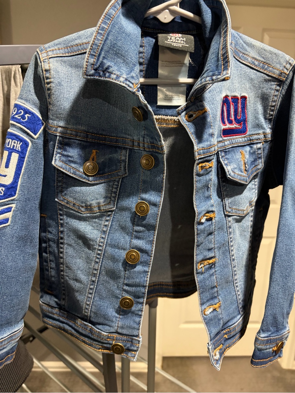 Kids New York Giants Blue Denim Jean Jacket - Team Apparel